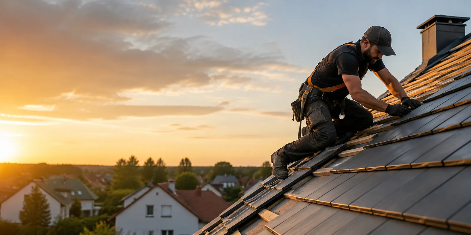 Couvreur travaillant sur une toiture en rénovation